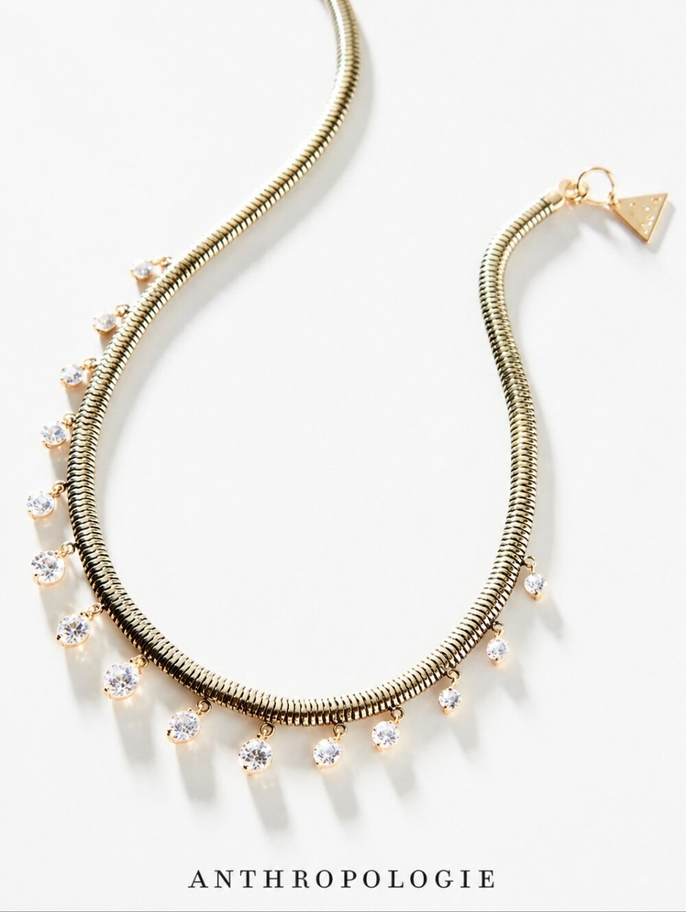 Anthropologie Gold Tone Dainty Crystal Drop Station Necklace - NEW